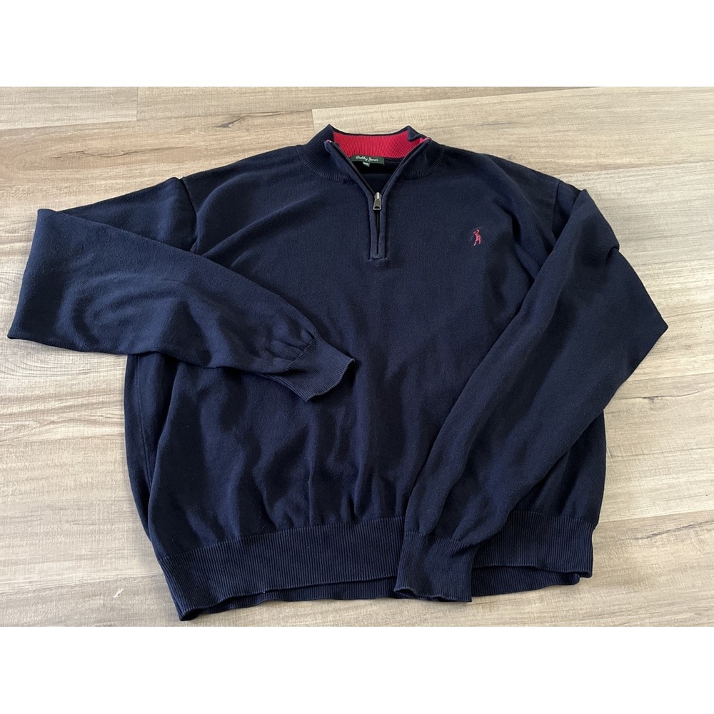 Bobby Jones Mens XXL Blue Pima Cotton 1/4 Zip Golf Pullover Sweater Mock Neck